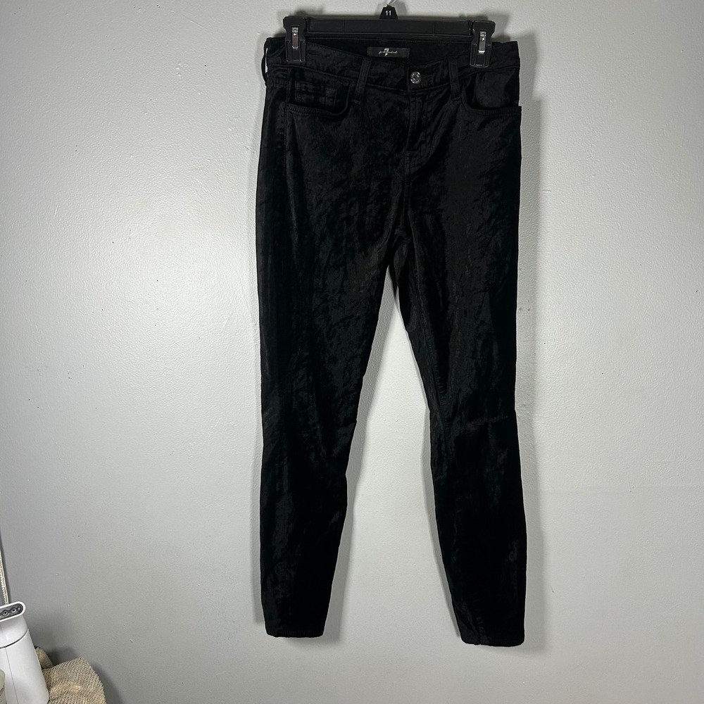 7 For All Mankind Black Velvet Crushed Skinny Jeans Womens Distressed